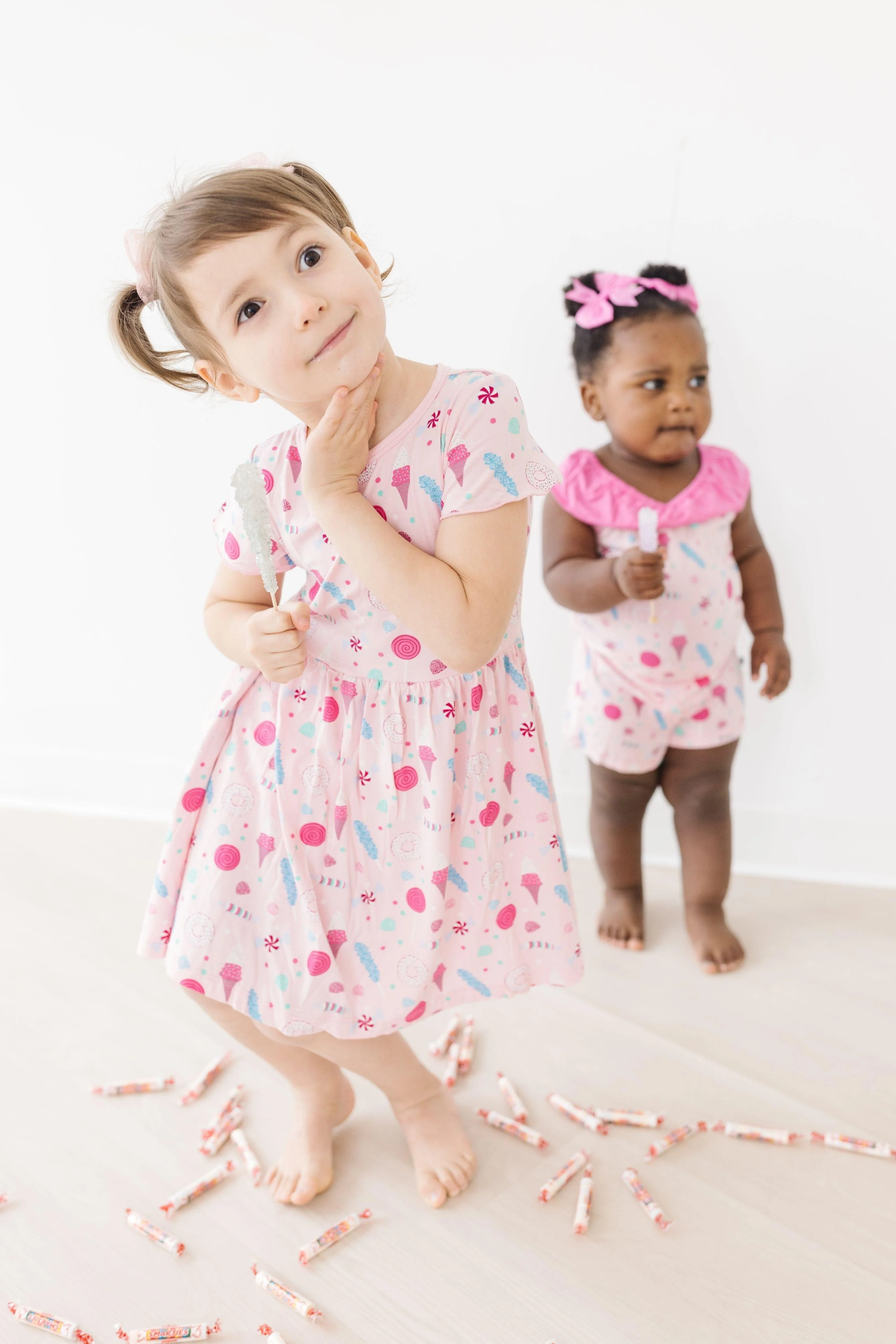Bamboo Girl's Print Flutter Sleeve Twirl Dress with Pockets - Cake Pop Candy Dreams - Image 6