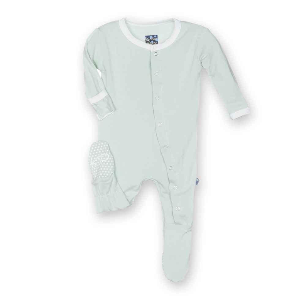 Solid Bamboo Footie with Snaps - Aloe with Natural - Image 2