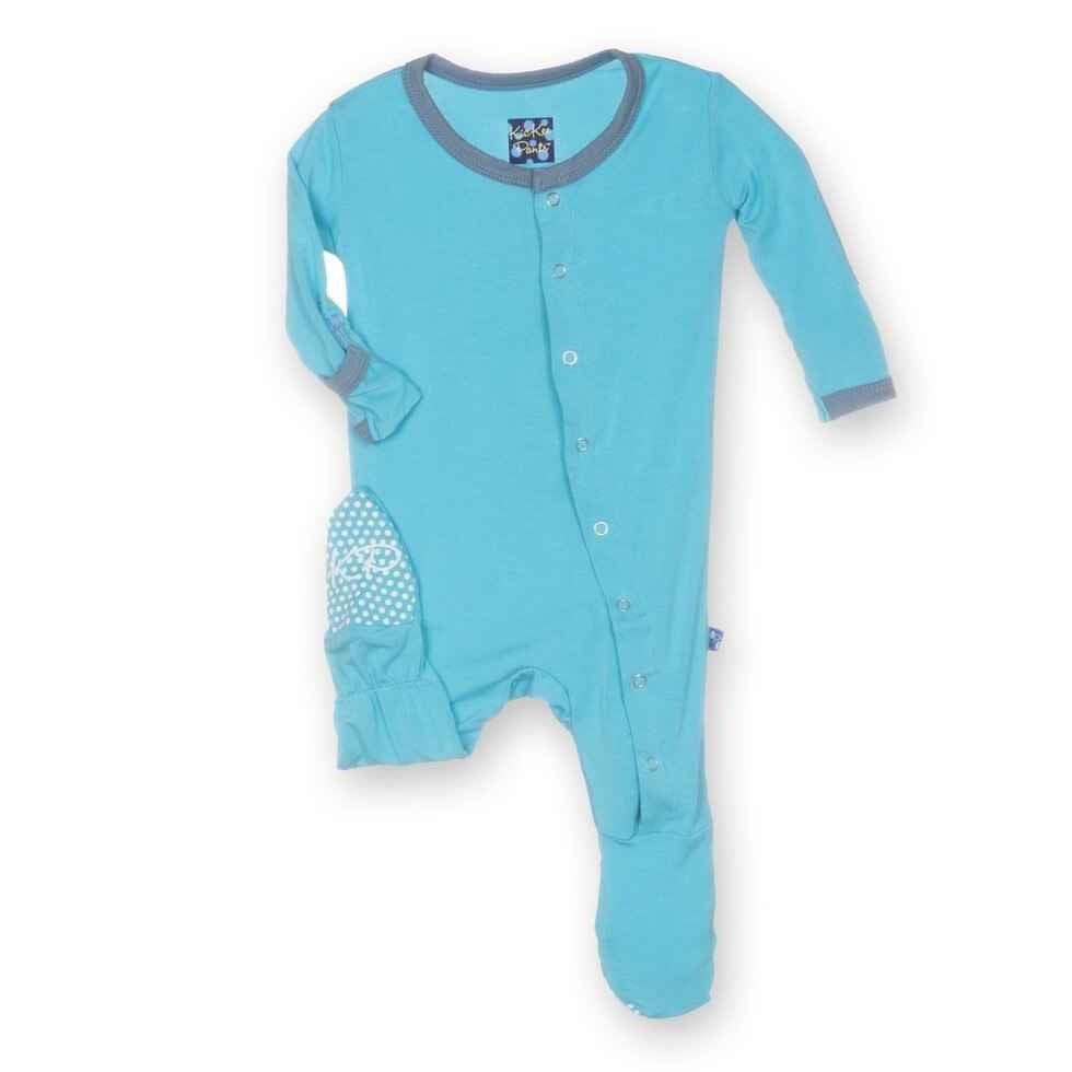 Solid Bamboo Footie with Snaps - Boy Confetti with Dusty Sky - Image 2