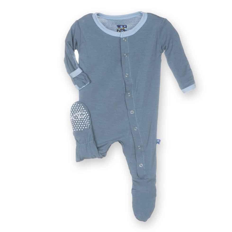 Solid Bamboo Footie with Snaps - Boy Dusty Sky with Pond - Image 2