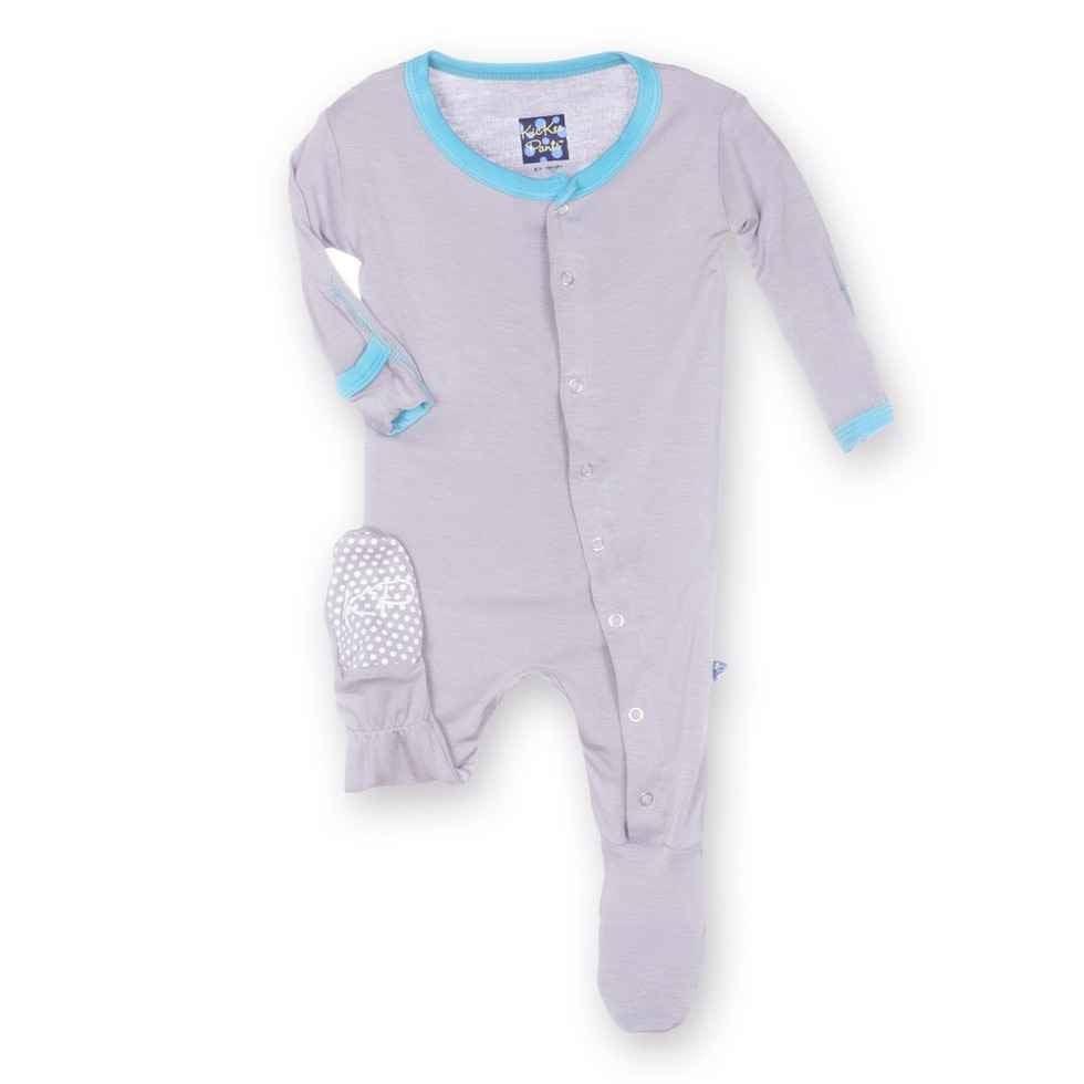 Solid Bamboo Footie with Snaps - Boy Feather with Confetti - Image 2