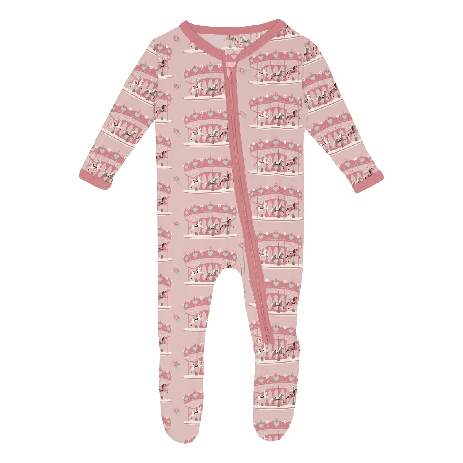 Bamboo Footie with 2-Way Zipper - Baby Rose Fair Carousel