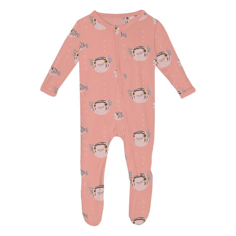 Bamboo Footie with 2-Way Zipper - Blush Puffer Family