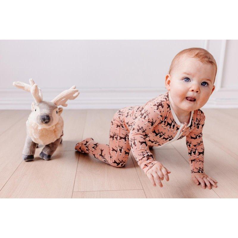 Bamboo Footie with 2-Way Zipper - Blush Rudolph - Image 4