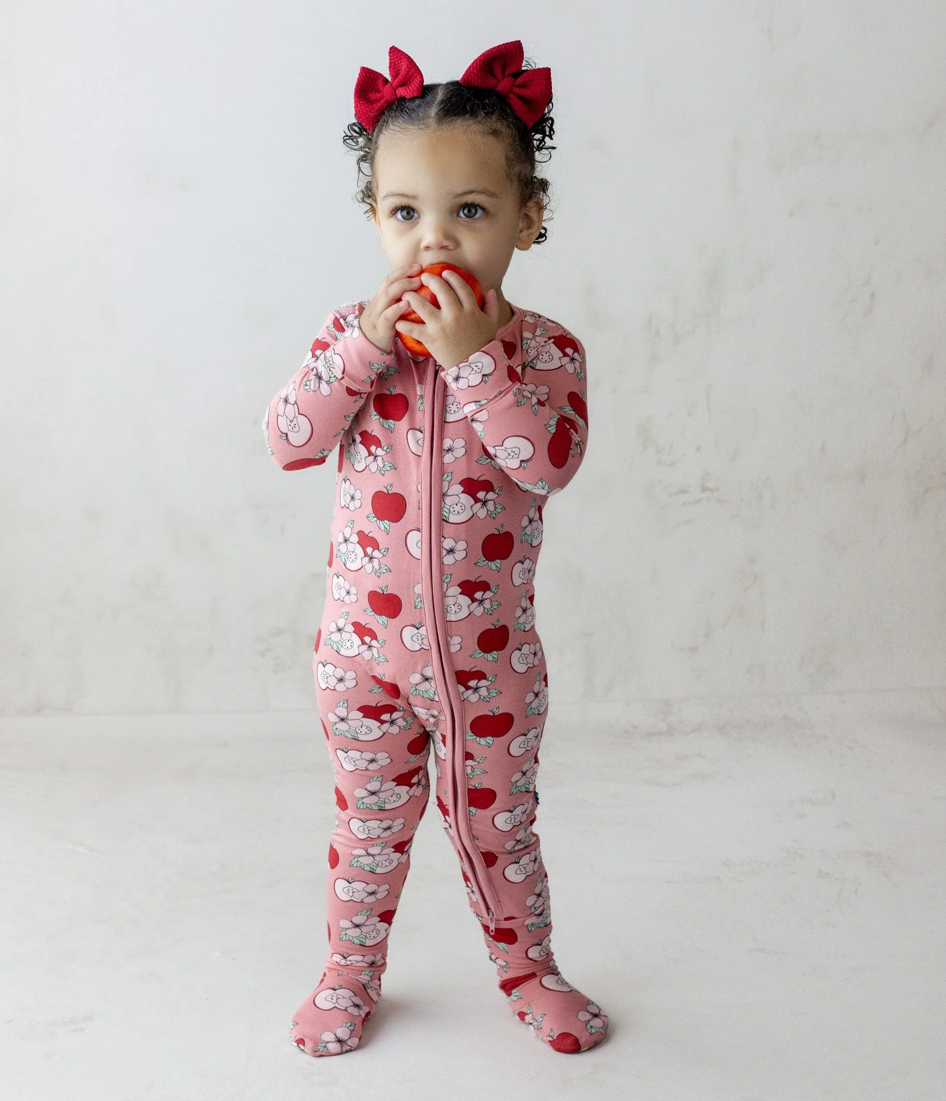 Bamboo Footie with 2-Way Zipper - Desert Rose Apple Picking - Image 2