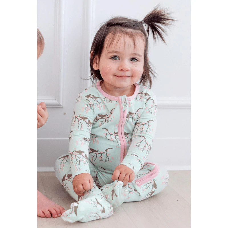Bamboo Footie with 2-Way Zipper - Fresh Air Bird Branch - Image 3