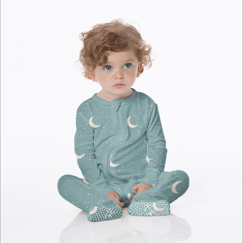 Bamboo Footie with 2-Way Zipper - Jade Starry Sky & Moon - Image 2