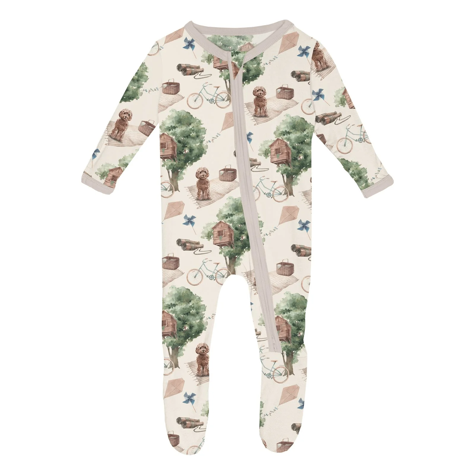 Bamboo Footie with 2-Way Zipper - Natural Tree House - Image 2