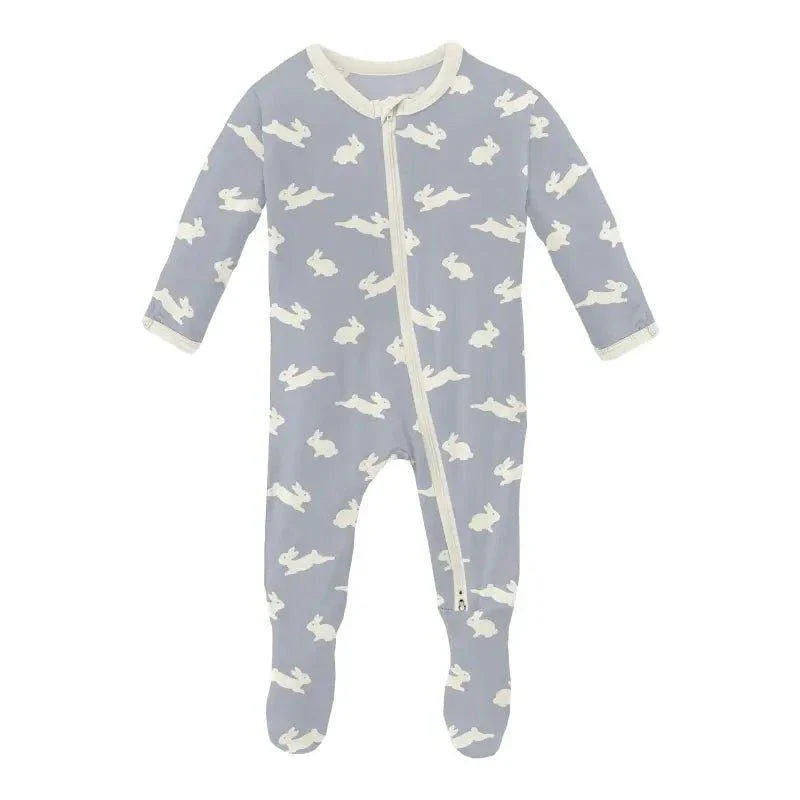 Bamboo Footie with 2-Way Zipper - Pearl Blue Bunny