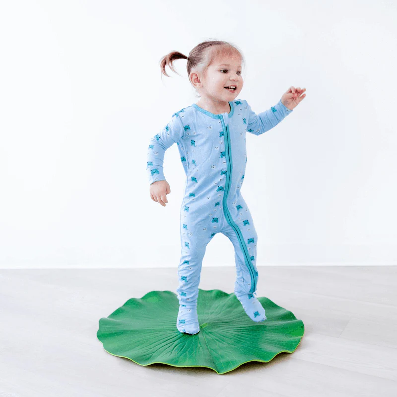 Bamboo Footie with 2-Way Zipper - Seaside Blue Frogs & Flies - Image 2