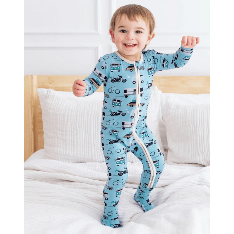 Bamboo Footie with 2-Way Zipper - Seaside Blue On the Way - Image 2