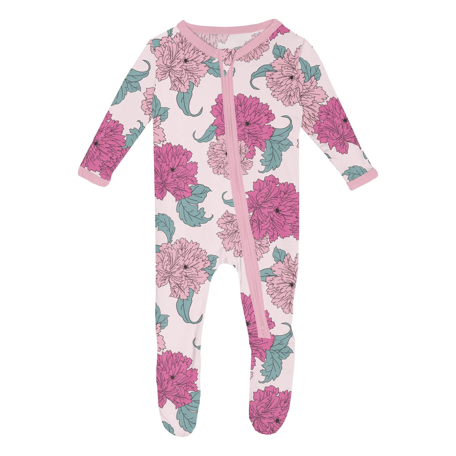 Bamboo Footie with 2-Way Zipper - Shrinking Violet Peonies - Image 2