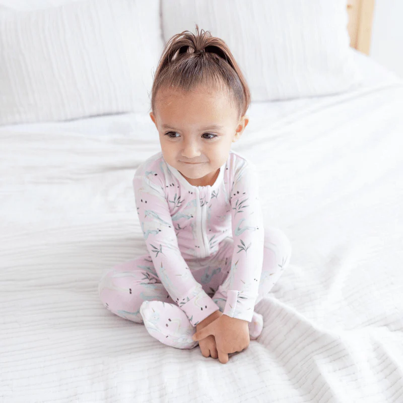 Bamboo Footie with 2-Way Zipper - Shrinking Violet Sleeping Unicorns - Image 2