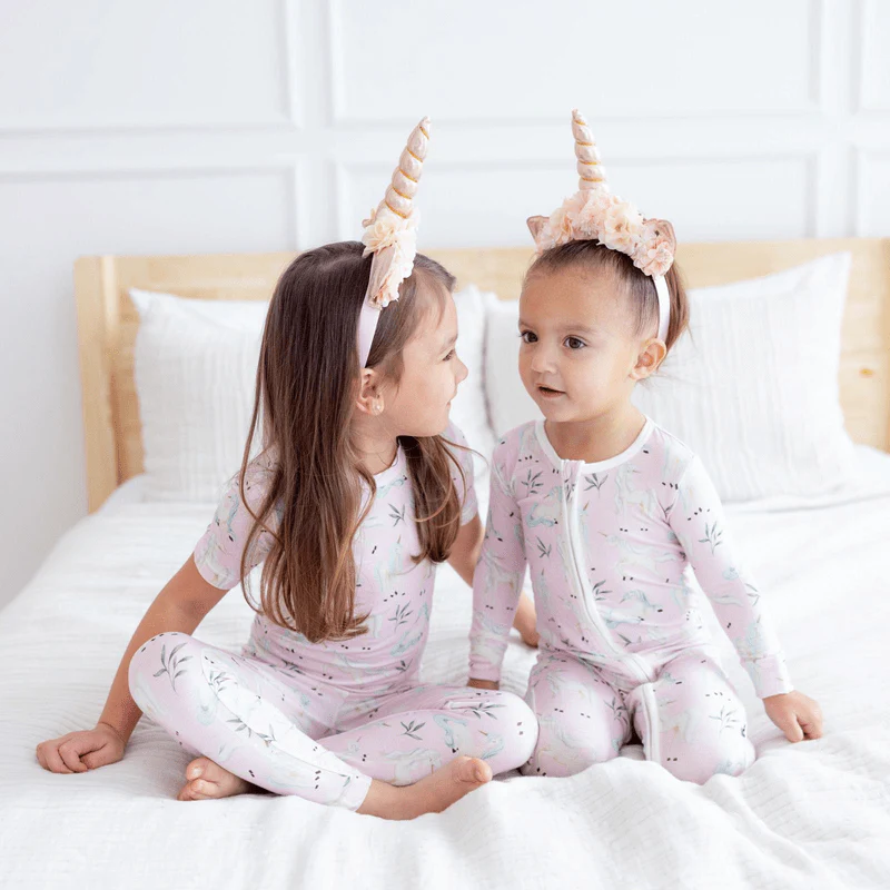 Bamboo Footie with 2-Way Zipper - Shrinking Violet Sleeping Unicorns - Image 3