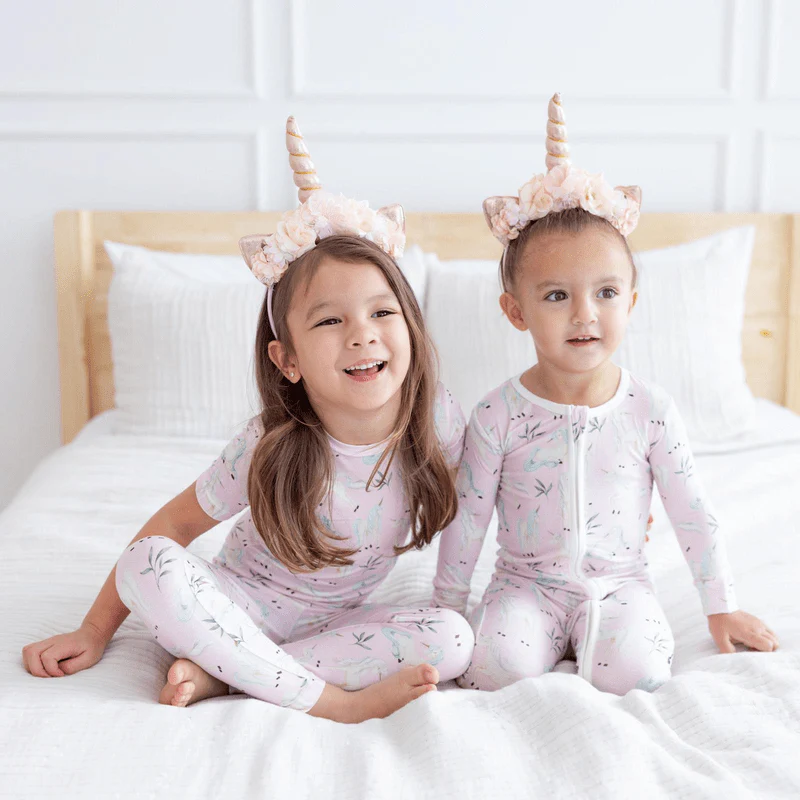 Bamboo Footie with 2-Way Zipper - Shrinking Violet Sleeping Unicorns - Image 4