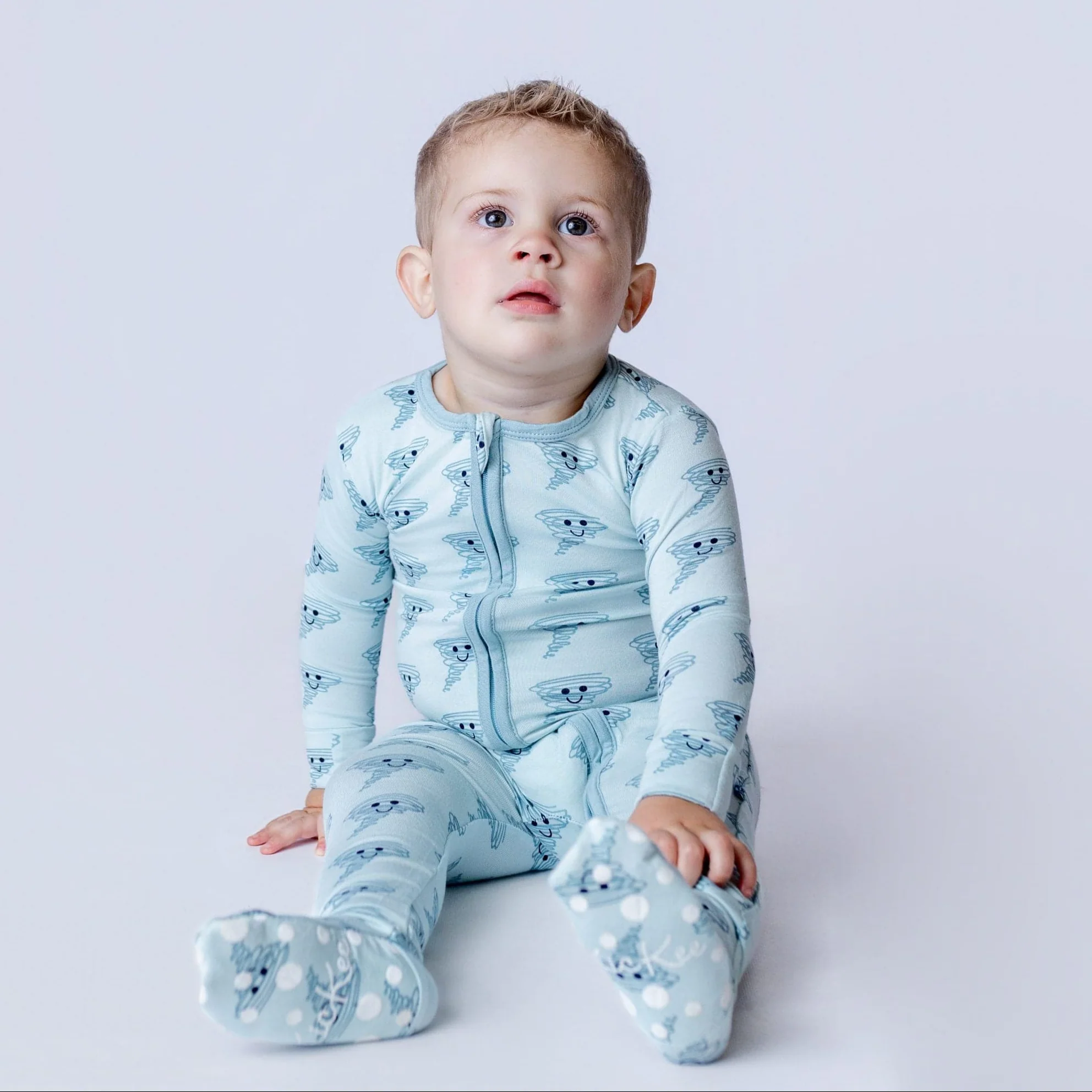 Bamboo Footie with 2-Way Zipper - Spring Sky Happy Tornado - Image 2