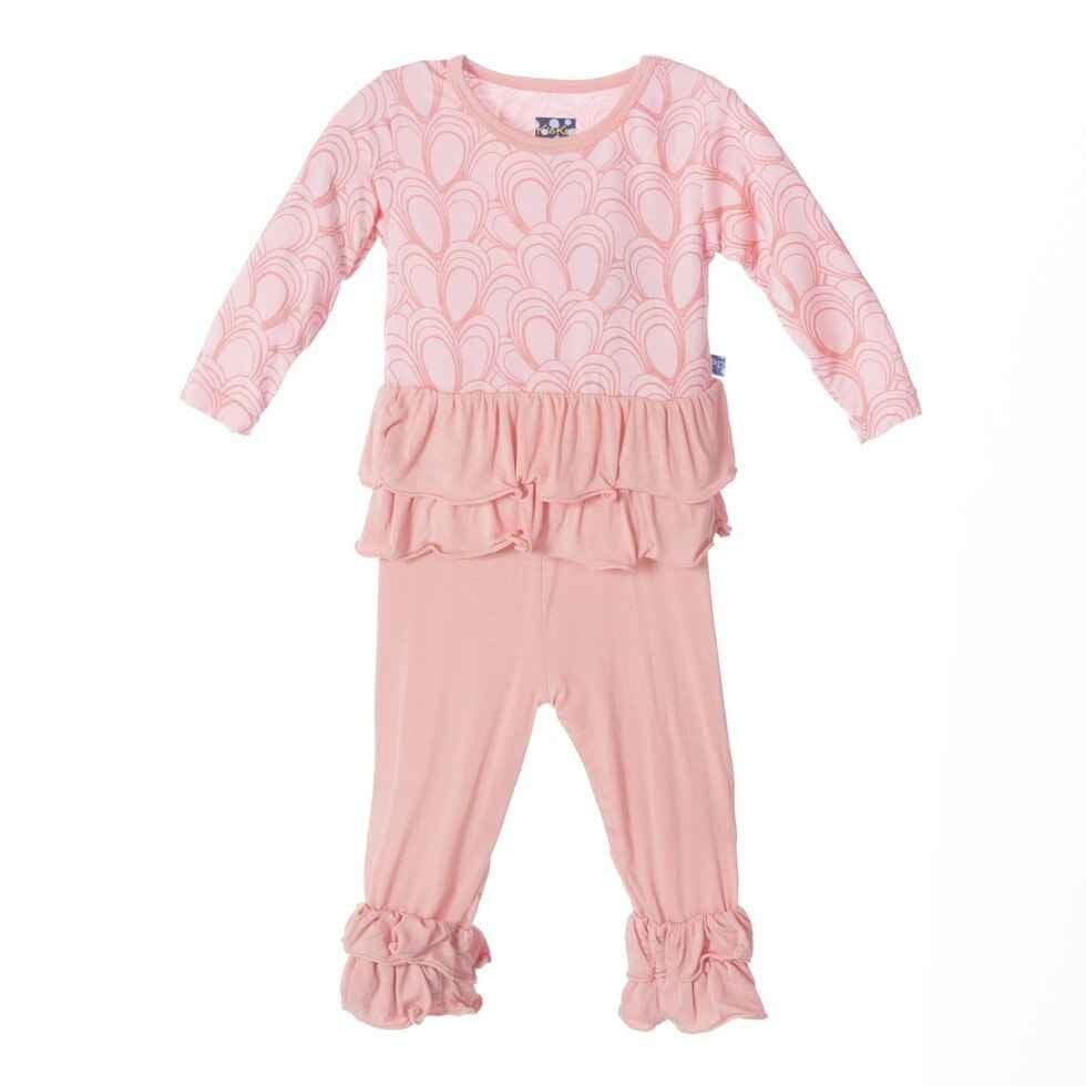 Girl's Bamboo Long Sleeve Double Ruffle Outfit Set, Lotus Mussels - Image 3