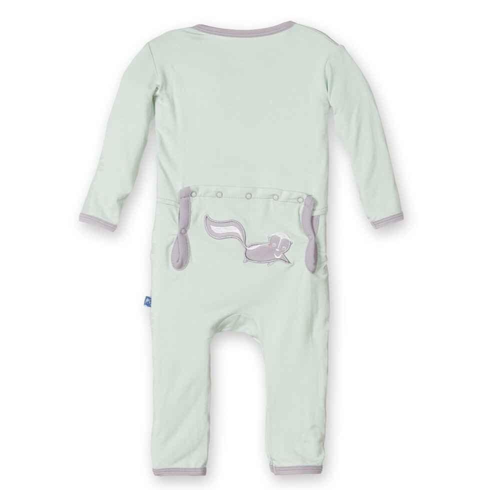 Girl's Bamboo Fitted Applique Coverall - Aloe Skunk - Image 2