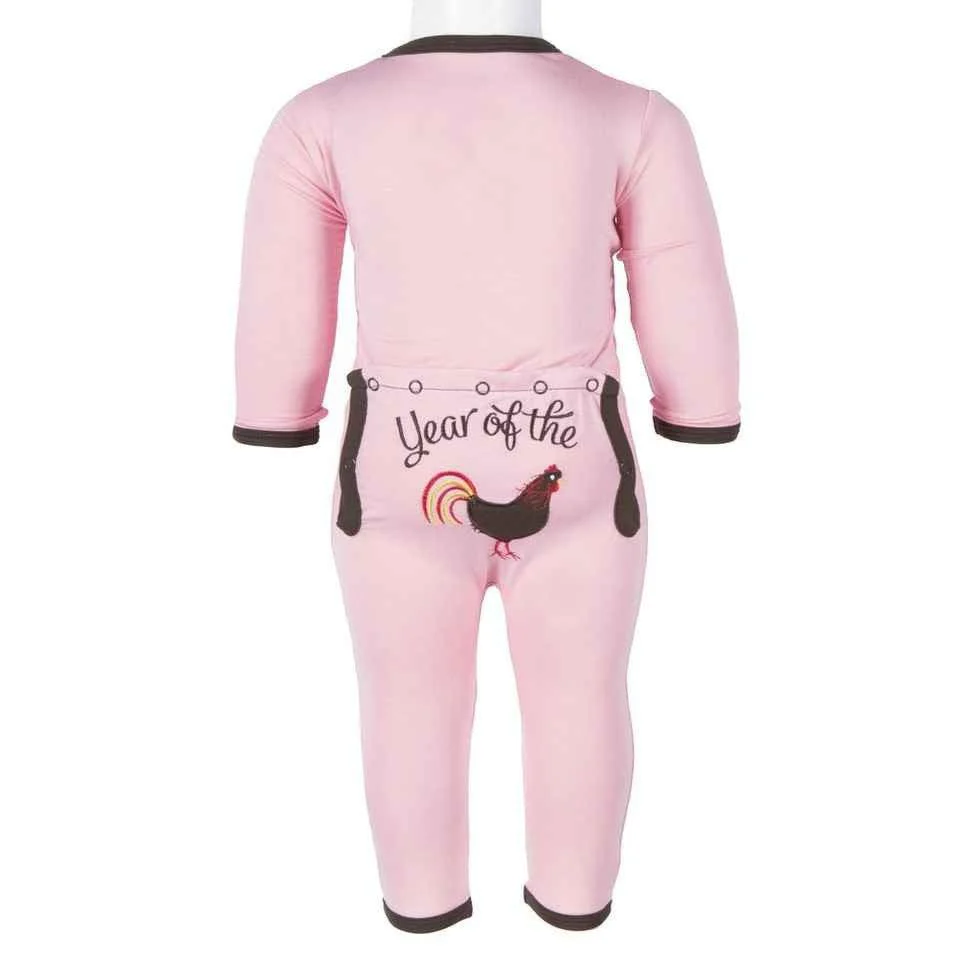 Girl's Bamboo Holiday Fitted Applique Coverall - Lotus Year of the Rooster - Image 2