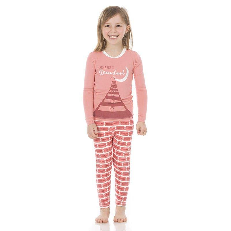 Girl's Bamboo Long Sleeve Graphic Tee Pajama Set - Natural Game Tickets - Image 2