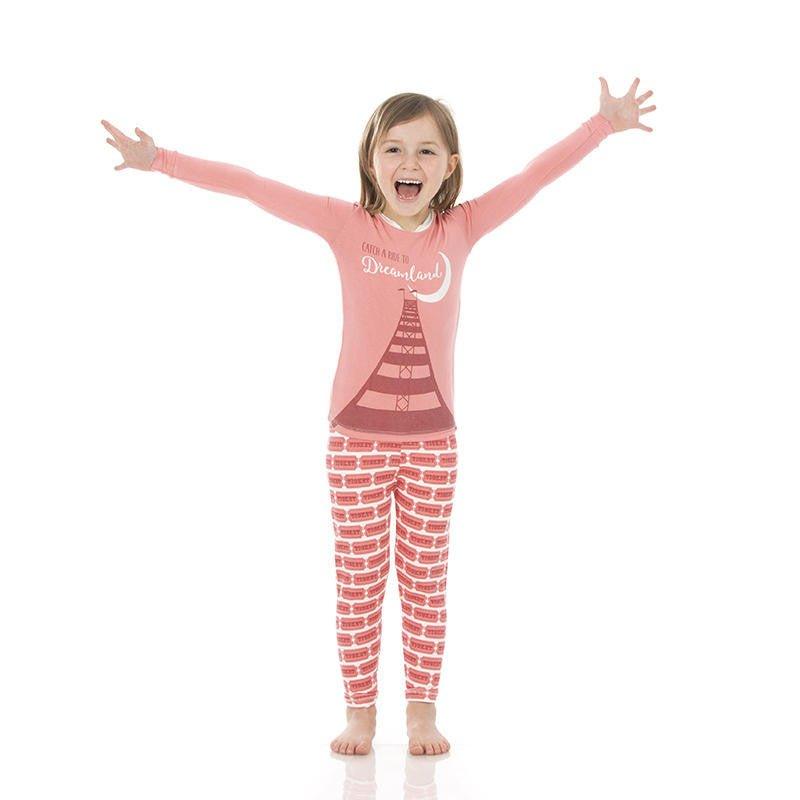 Girl's Bamboo Long Sleeve Graphic Tee Pajama Set - Natural Game Tickets - Image 3