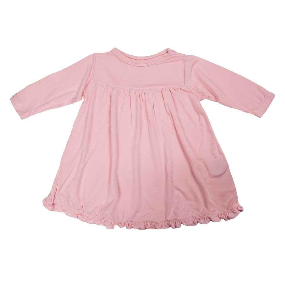 Girl's Solid Bamboo Basic Long Sleeve Swing Dress, Lotus