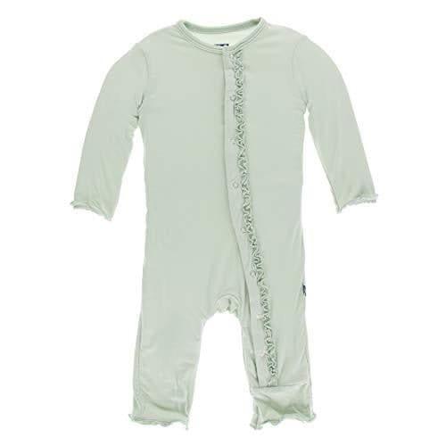 Girl's Solid Bamboo Muffin Ruffle Coverall with Snaps - Aloe