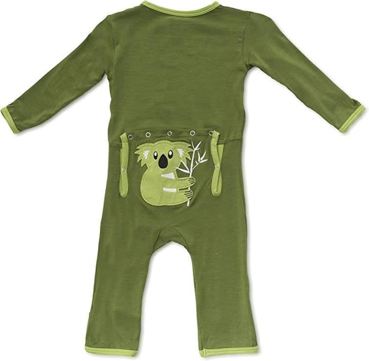 Girl's Print Bamboo Applique Coverall with Snaps - Moss Koala