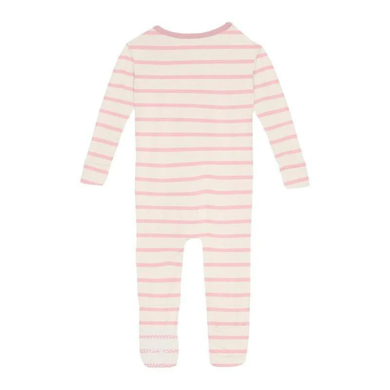 Girl's Print Bamboo Convertible Sleeper with Zipper - Lotus Sweet Stripe - Image 2