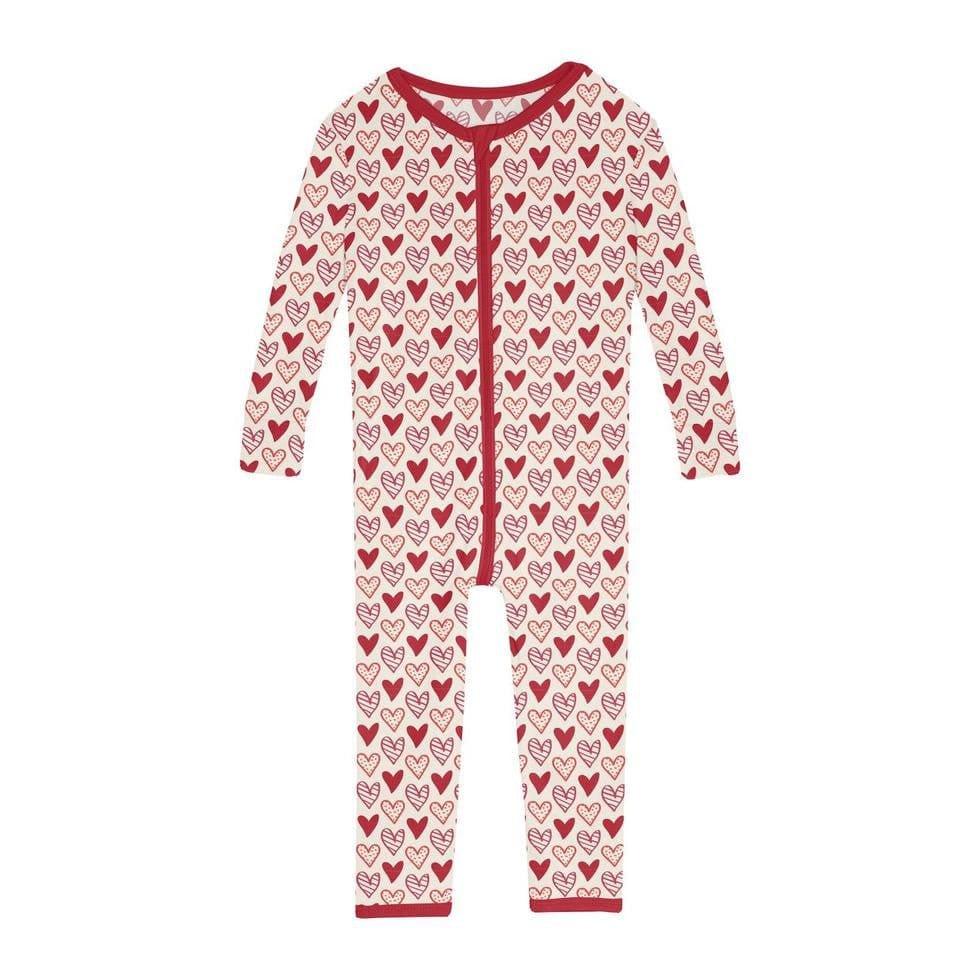 Girl's Print Bamboo Convertible Sleeper with Zipper - Natural Heart Doodles
