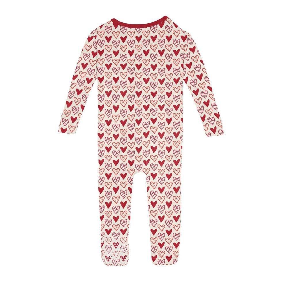 Girl's Print Bamboo Convertible Sleeper with Zipper - Natural Heart Doodles - Image 2