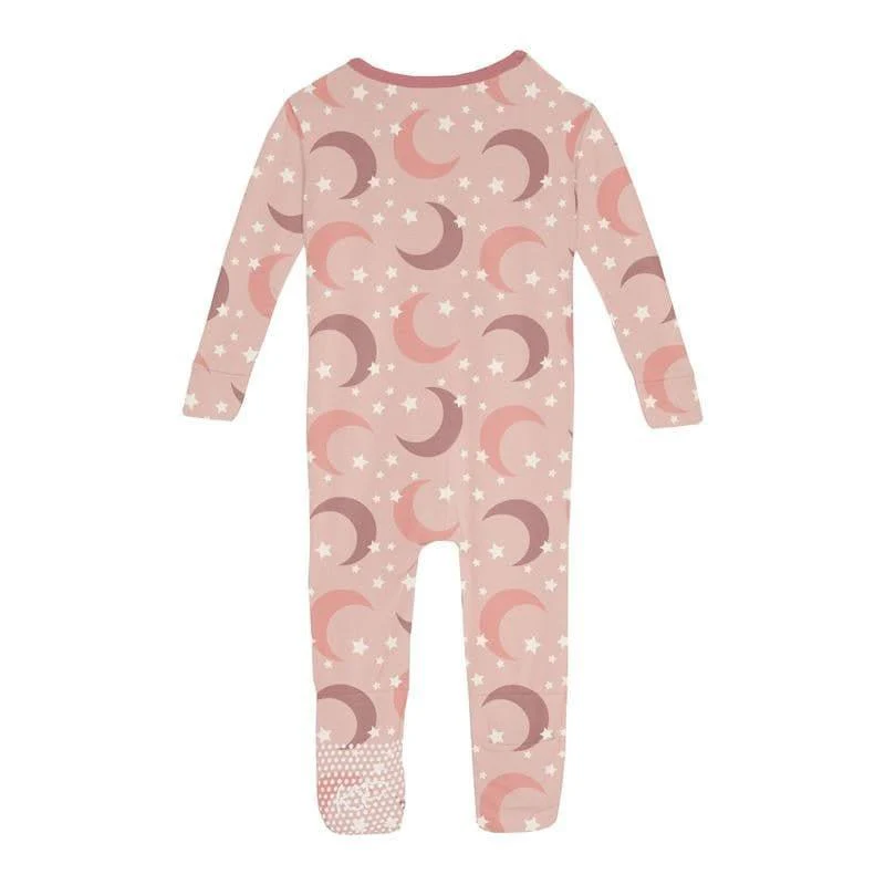 Girl's Print Bamboo Convertible Sleeper with Zipper - Peach Blossom Moon and Stars - Image 2