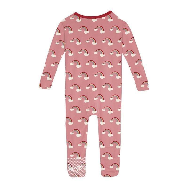 Girl's Print Bamboo Convertible Sleeper with Zipper - Strawberry Rainbows - Image 2