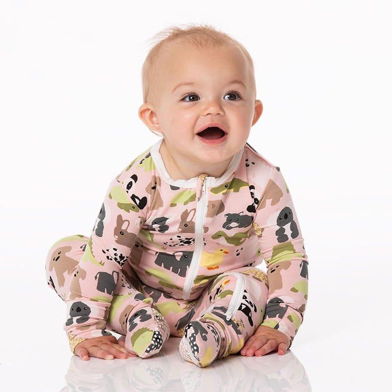 Girl's Print Bamboo Footie with 2-Way Zipper - Baby Rose Too Many Stuffies - Image 2