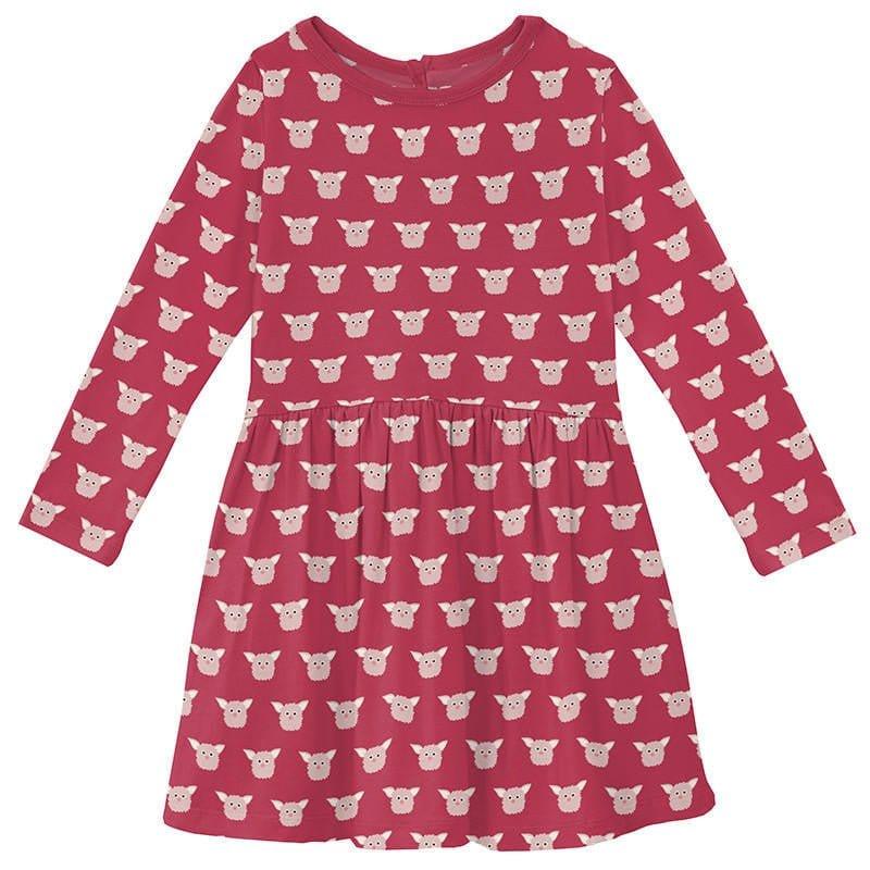 Girl's Print Bamboo Long Sleeve Twirl Dress - Cherry Pie Furry Friends