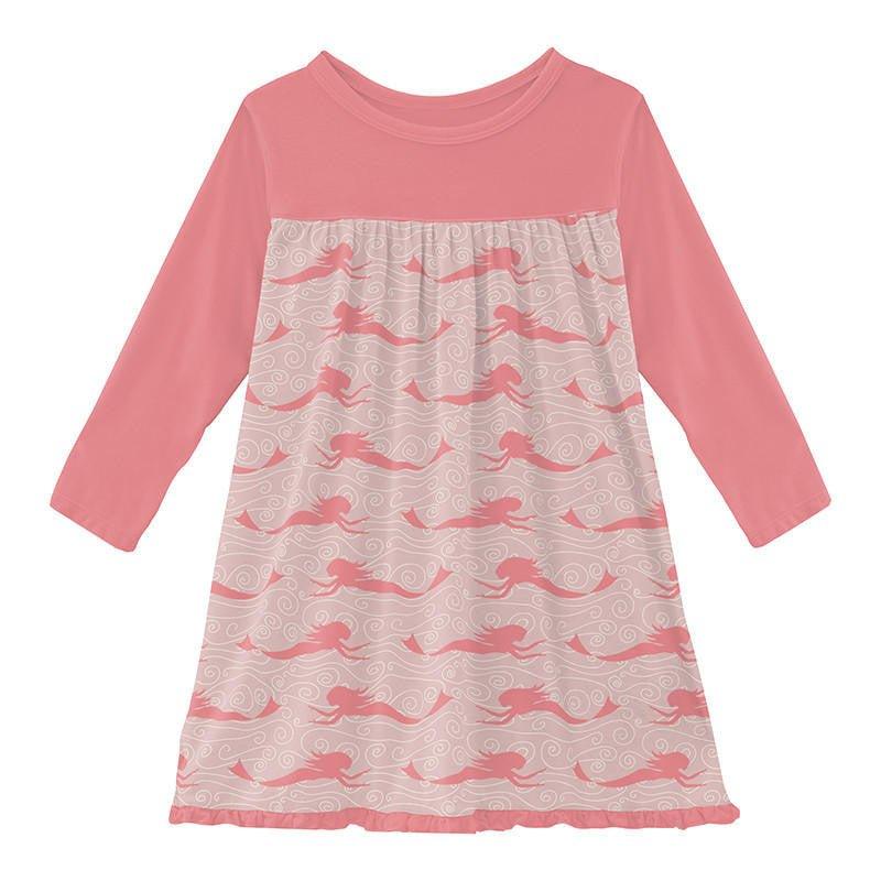 Girl's Print Bamboo Classic Long Sleeve Swing Dress - Baby Rose Mermaid