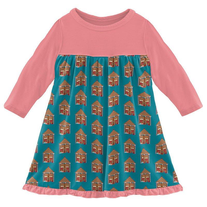 Girl's Print Bamboo Classic Long Sleeve Swing Dress - Bay Gingerbread