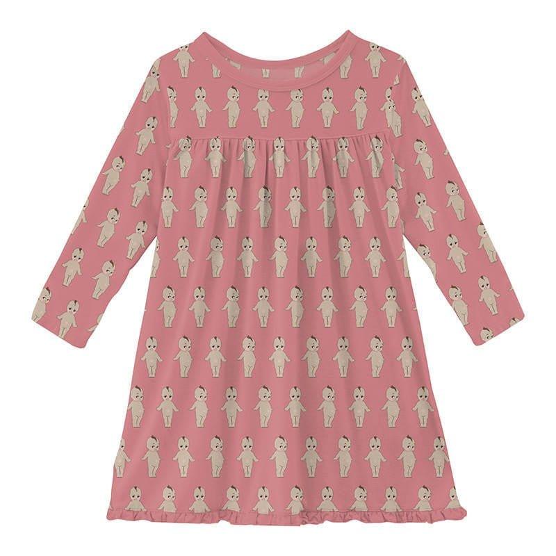 Girl's Print Bamboo Classic Long Sleeve Swing Dress - Desert Rose Baby Doll