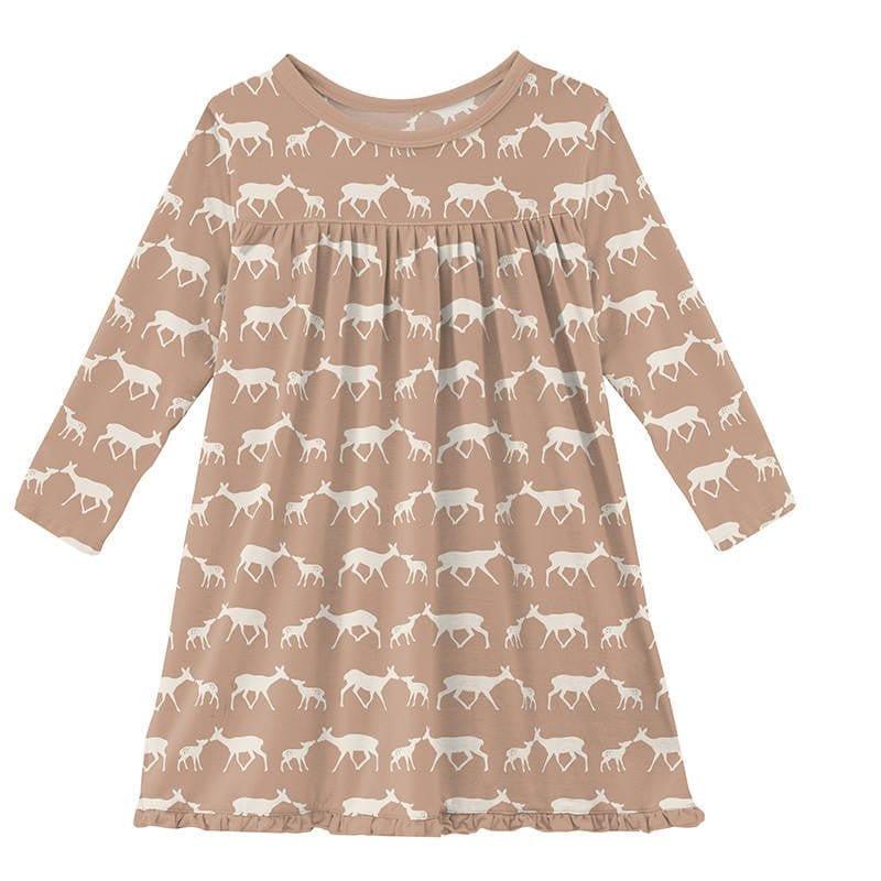 Girl's Print Bamboo Classic Long Sleeve Swing Dress - Doe and Fawn (15ANV)
