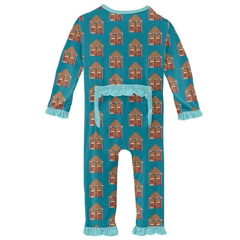 Girl's Print Bamboo Classic Ruffle Coverall with Zipper - Bay Gingerbread - Image 2