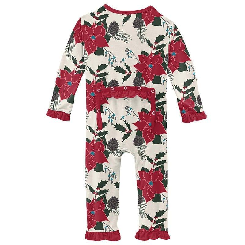 Girl's Print Bamboo Classic Ruffle Coverall with Zipper - Christmas Floral - Image 2