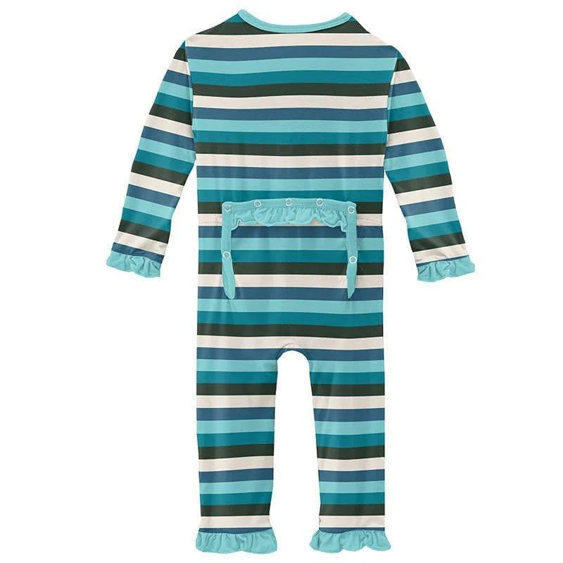Girl's Print Bamboo Classic Ruffle Coverall with Zipper - Ice Multi Stripe - Image 2