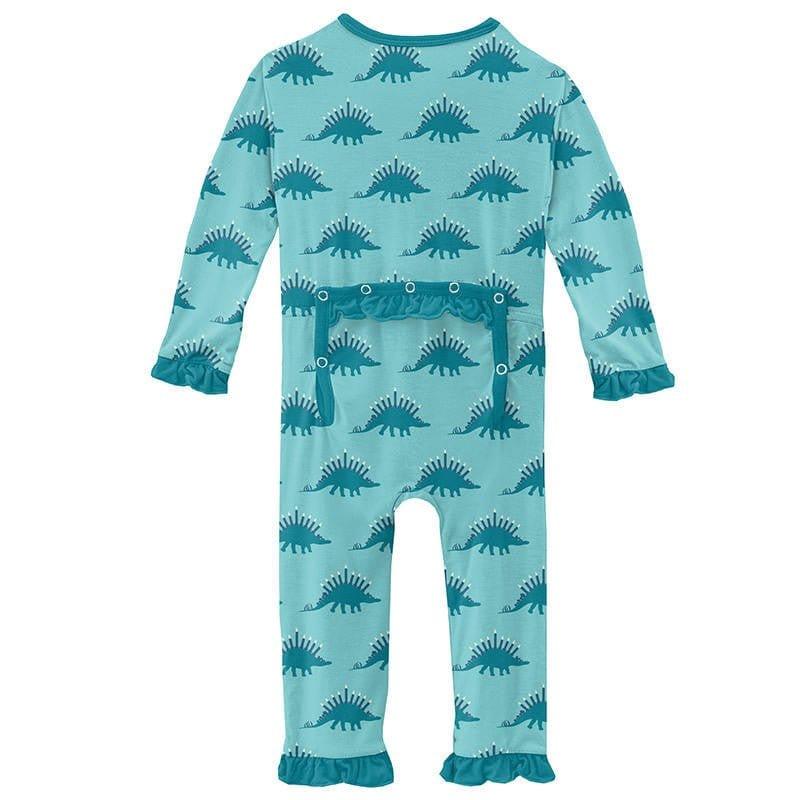 Girl's Print Bamboo Classic Ruffle Coverall with Zipper - Iceberg Menorahsaurus - Image 2