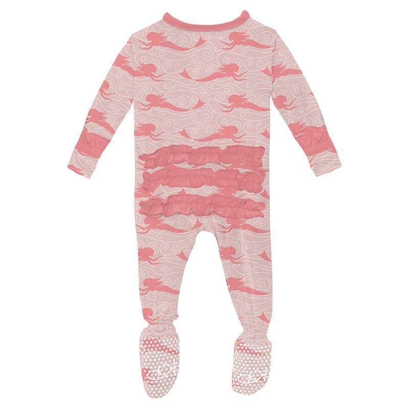 Girl's Print Bamboo Classic Ruffle Footie with 2-Way Zipper - Baby Rose Mermaid - Image 2