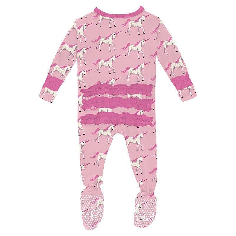 Girl's Print Bamboo Classic Ruffle Footie with 2-Way Zipper - Cake Pop Prancing Unicorn - Image 2