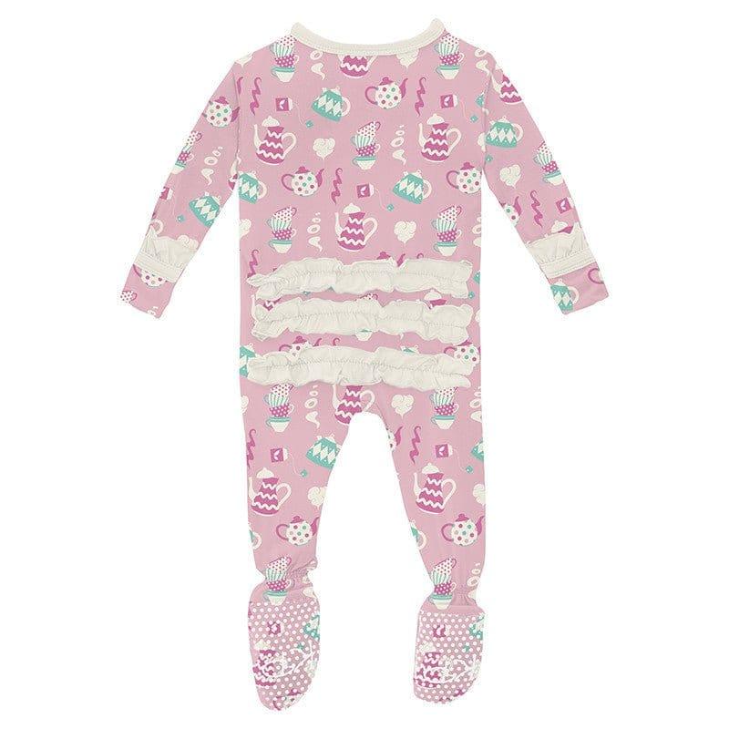 Girl's Print Bamboo Classic Ruffle Footie with 2-Way Zipper - Cake Pop Tea Party - Image 2