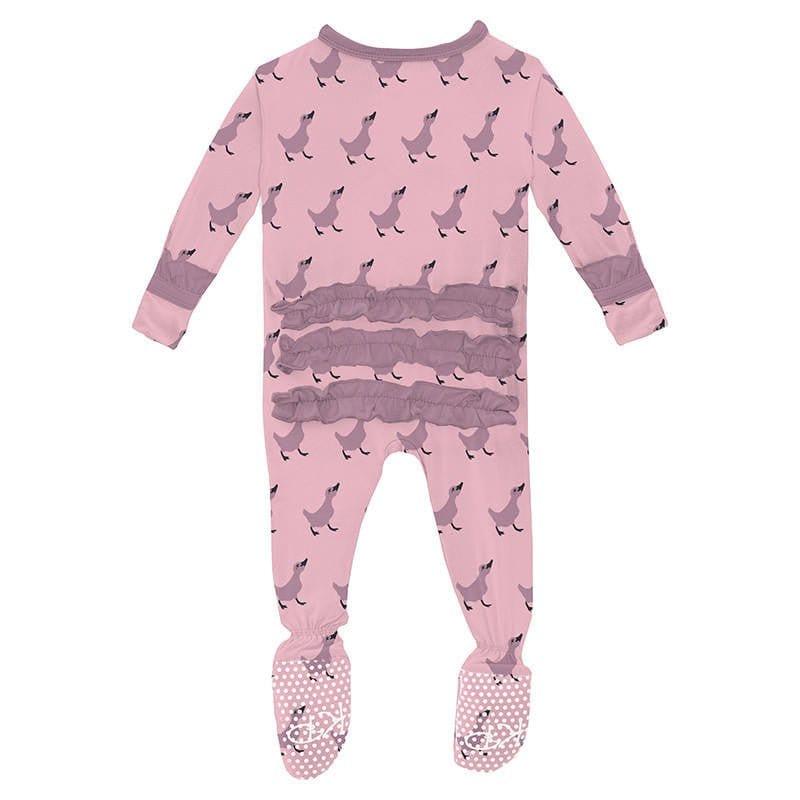 Girl's Print Bamboo Classic Ruffle Footie with 2-Way Zipper - Cake Pop Ugly Duckling - Image 2