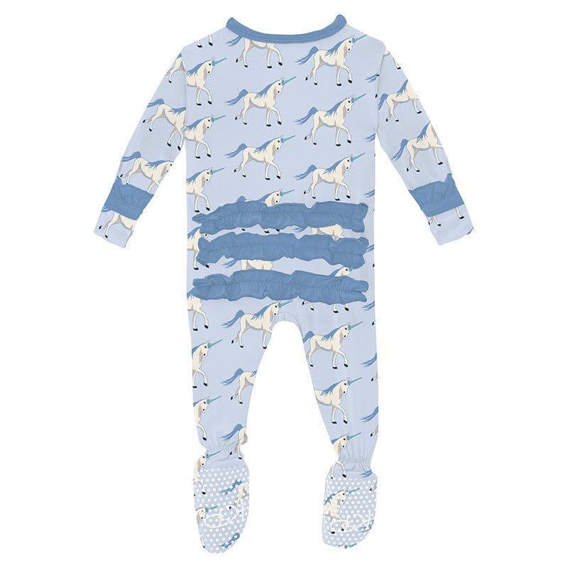 Girl's Print Bamboo Classic Ruffle Footie with 2-Way Zipper - Dew Prancing Unicorn - Image 2