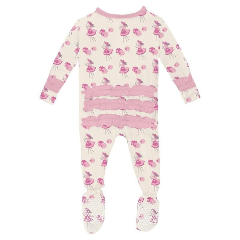 Girl's Print Bamboo Classic Ruffle Footie with 2-Way Zipper - Natural Little Bo Peep - Image 2