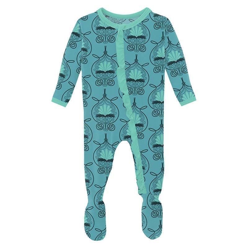 Girl's Print Bamboo Classic Ruffle Footie with Zipper - Art Nouveau Floral